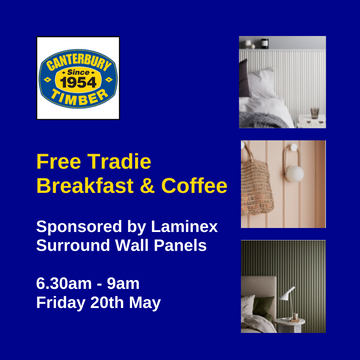 Free Tradie Breakfast & Coffee - Talk to Laminex about Surround Wall Panels
