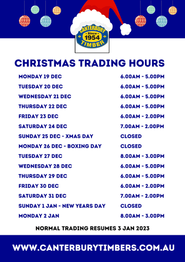 Canterbury Timbers Xmas Hours 2022 - Canterbury Timber & Building Supplies