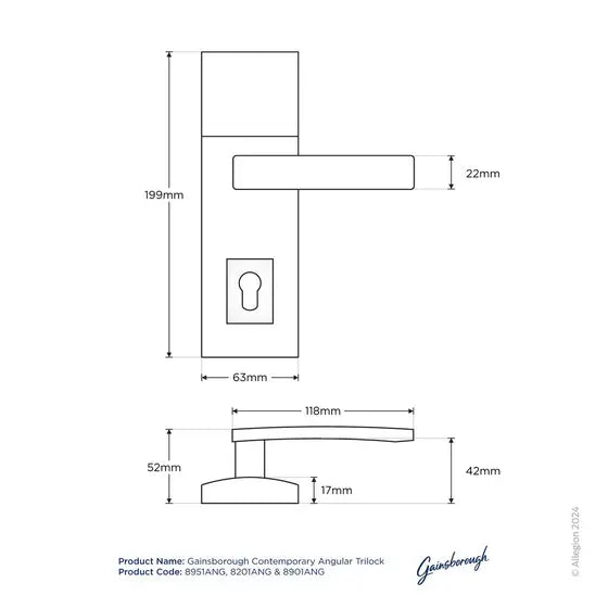 Gainsborough Trilock Contemporary Angular Double Cylinder Entrance Lever Set in Satin Chrome
