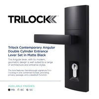 Gainsborough Trilock Contemporary Angular Double Cylinder Entrance Lever Set in Matte Black
