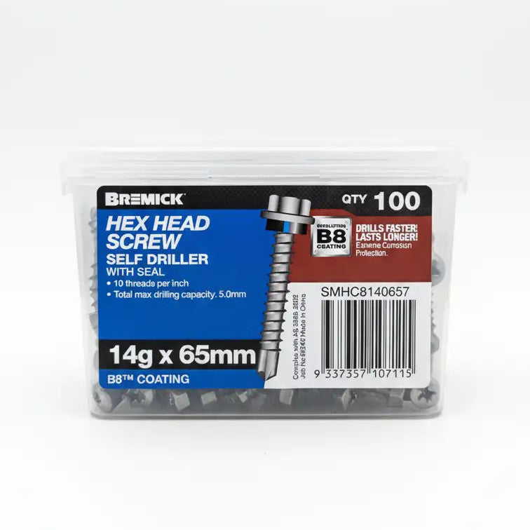 Bremick-hex-head-screw-self-driller-14gx65mm-100-pack