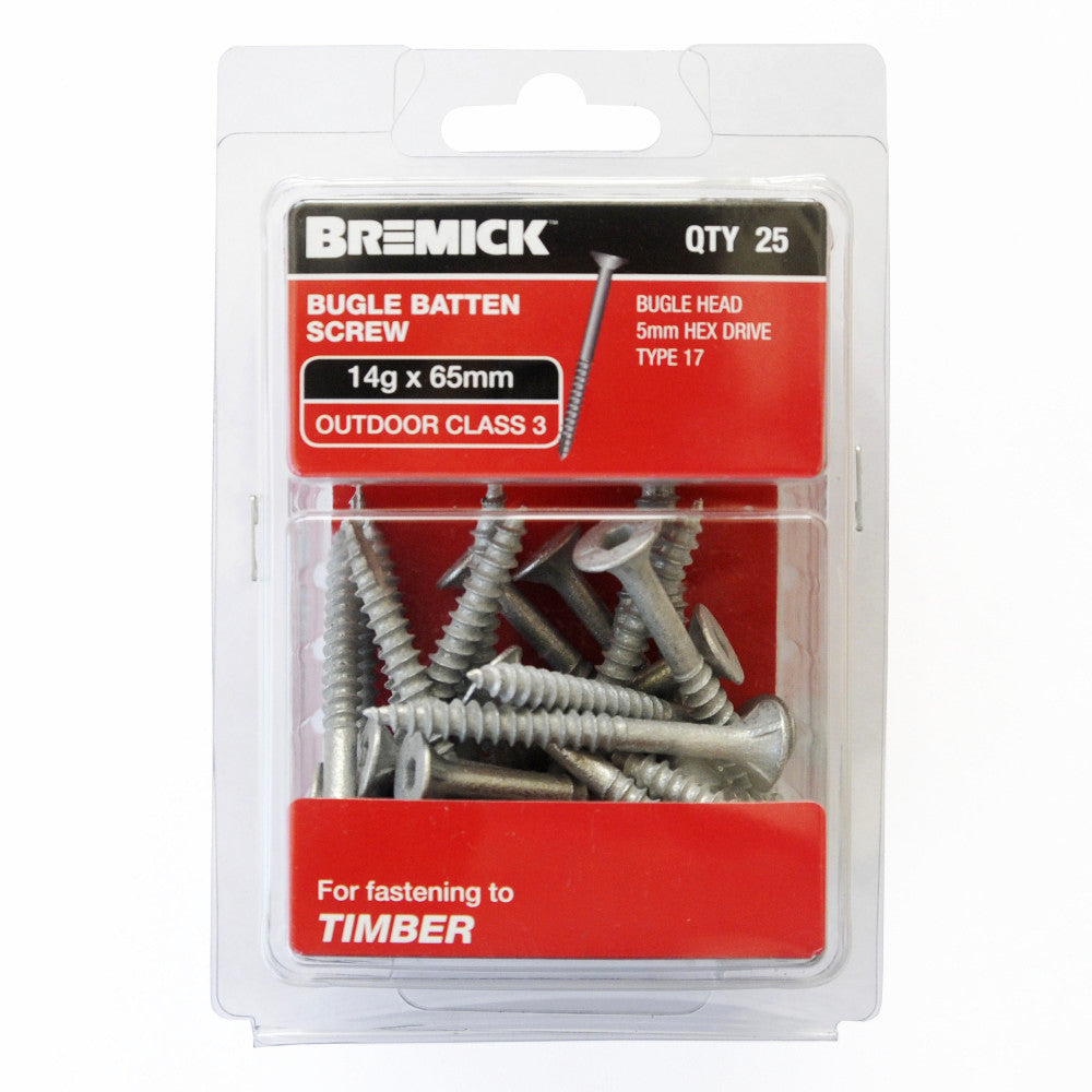 Galvanised Bugle Screw 14g x 65mm - Pack of 25