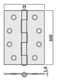 Light & Narrow Satin Chrome 100x75x1.6 Fixed Pin Butt Hinge