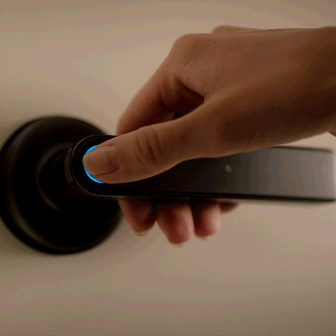 Gainsborough Mode Smart Lever Lock in black displayed with included latch and lever handle components, crafted from durable zinc alloy with a black finish, compatible with the Gainsborough Forte Wi-Fi Bridge for remote access monitoring via the Forte App.