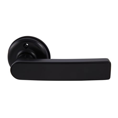 Gainsborough Mode Smart Lever Lock in black presented in its visual pack packaging measuring 90 by 195 by 220 millimetres, displaying the lever lock unit, included latch, and key override components in durable black zinc alloy.