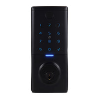 Gainsborough Mode Smart Lever Lock in matte black zinc alloy finish, featuring a slim contemporary lever handle, backlit PIN keypad, and fingerprint sensor, designed for secure keyless entry on residential entrance doors.