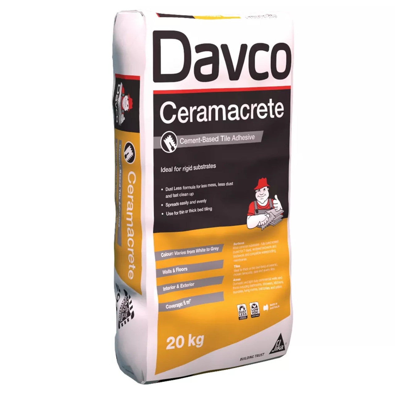 Davco Tile Adhesive Grey Dustless Ceramacrete 20kg Bag