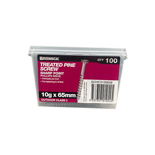 Galvanised Treated Pine Screws 10g x 65mm - Pack of 100