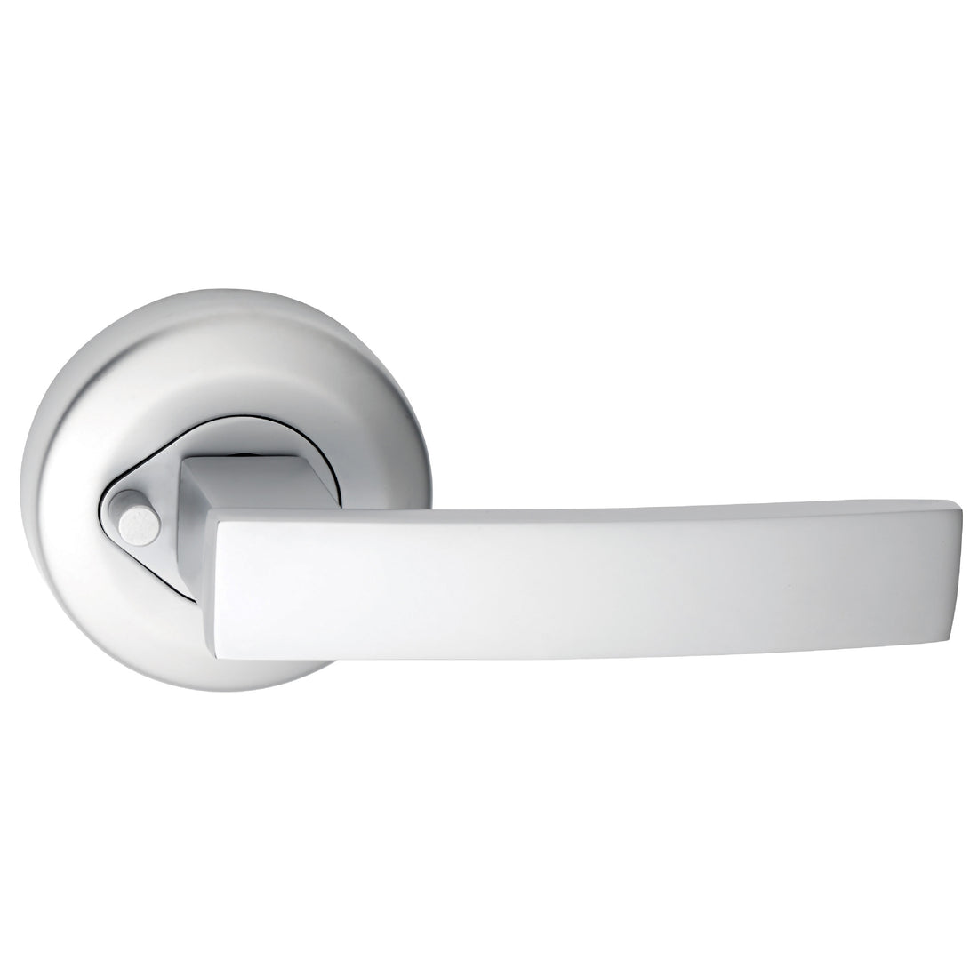 Neue Angular Round Rose Privacy Lever Set in Satin Chrome