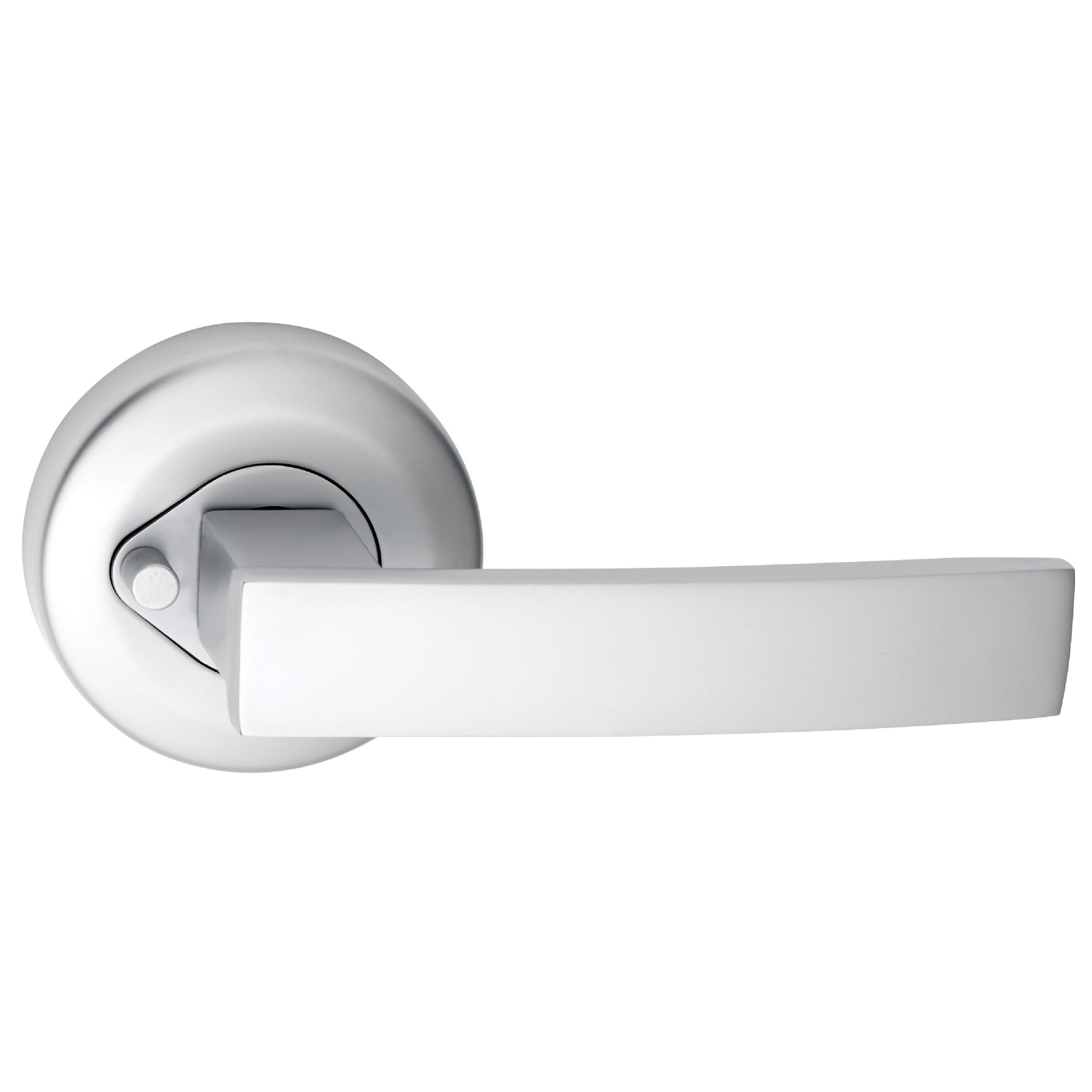 Neue Angular Round Rose Privacy Lever Set in Satin Chrome