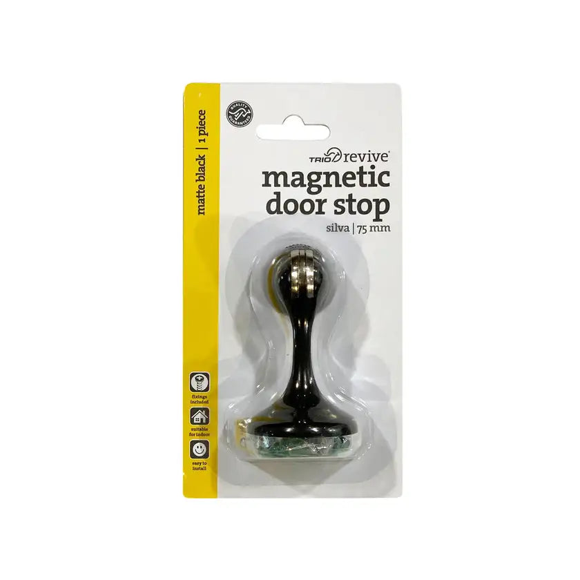Magnetic door stop silva matte black 75mm