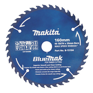 Makita 160mm x 20mm 40 Tooth TCT Circular Saw Blade for Wood B-15104