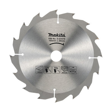 Makita 165mm x 20mm 16 Tooth TCT Circular Saw Blade for Wood D-51079