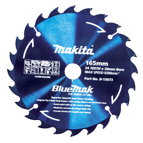 Makita 165mm x 20mm 24 Tooth TCT Circular Saw Blade for Wood B-15073