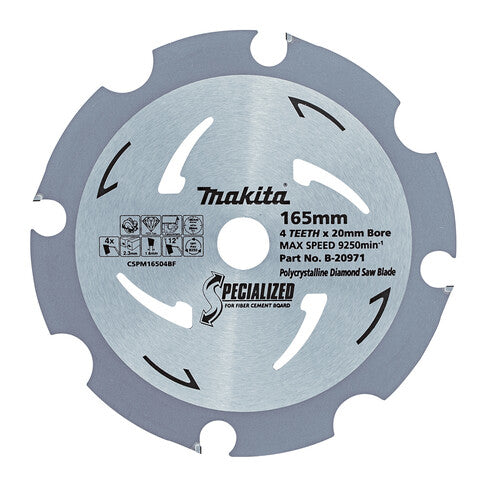 Makita 165mm x 20mm 4 Tooth TCT Circular Saw Blade for Fibre Cement B-20971