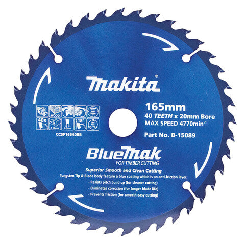 Makita 165mm x 20mm 40 Tooth TCT Circular Saw Blade for Wood B-15089