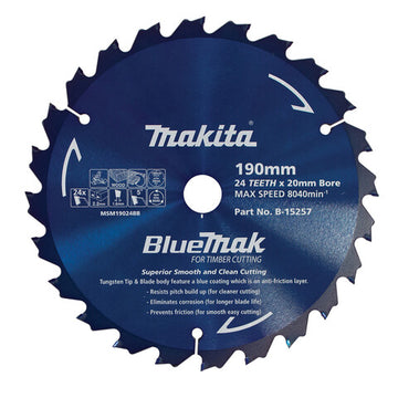 Makita 190mm x 20mm 24 Tooth TCT Circular Saw Blade for Wood B-15257