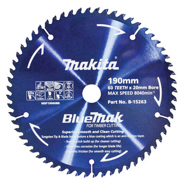 Makita 190mm x 20mm 60 Tooth TCT Circular Saw Blade for Wood B-15263