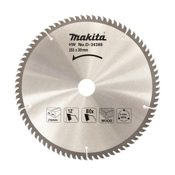 Makita 255mm x 20mm 80 Tooth TCT Circular Saw Blade for Wood D-34388