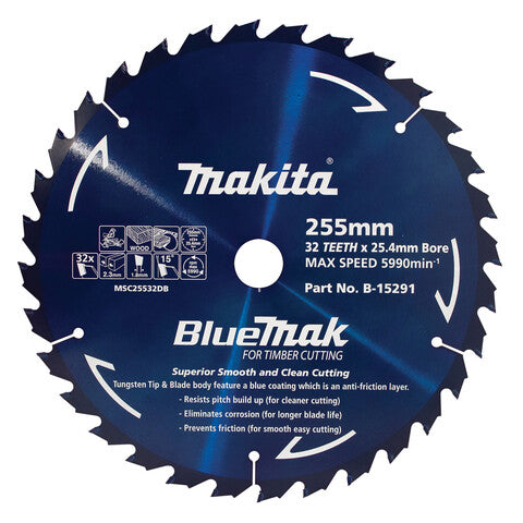 Makita 255mm x 25.4mm 32 Tooth TCT Circular Saw Blade for Wood B-15291