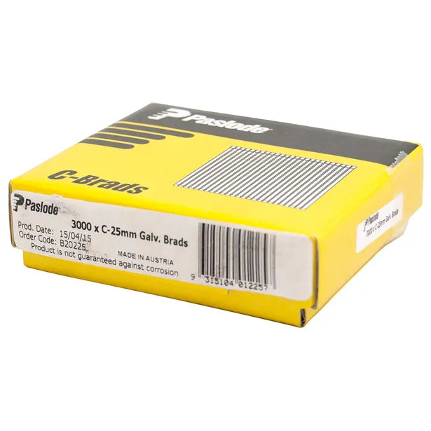 Paslode 25mm C Series Galvanised Brads 3000 Pack