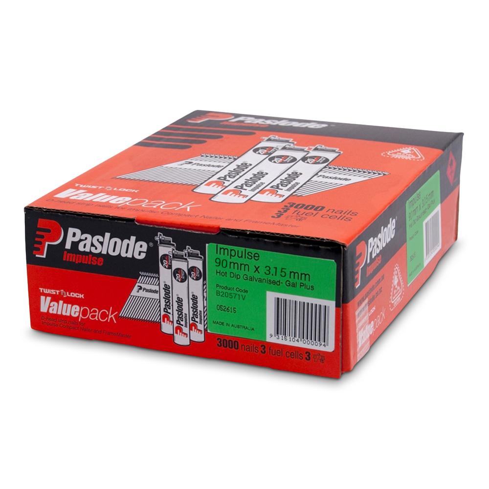 Paslode 3000 Pack Galvanised Impulse 90mm x 3.15mm Nails