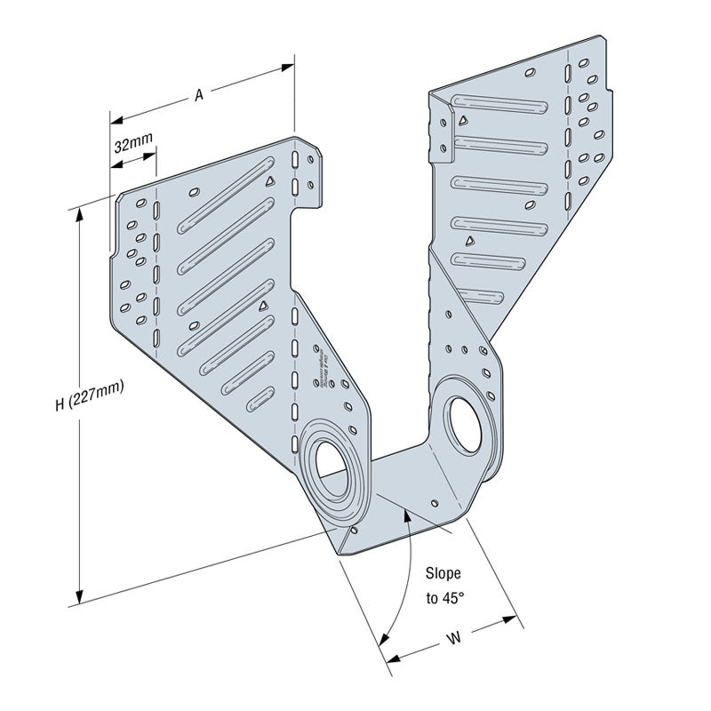 SIMPSON Slopeable &amp; Skewable Rafter Hanger 45mm LSSR1.81Z Drawing