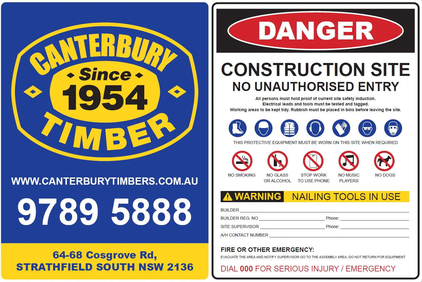 Canterbury Timber Site Safety Sign