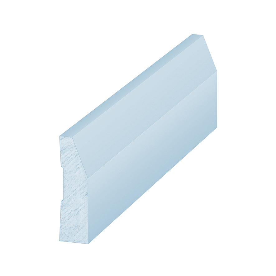 Treated Pine Primed H3 90x18mm 5.4m Splayed Architrave, with blue primed finish, crafted from finger jointed and laminated radiata pine, h3 termite and outdoor exposure treated, engineered for external trims and features for outdoor structures