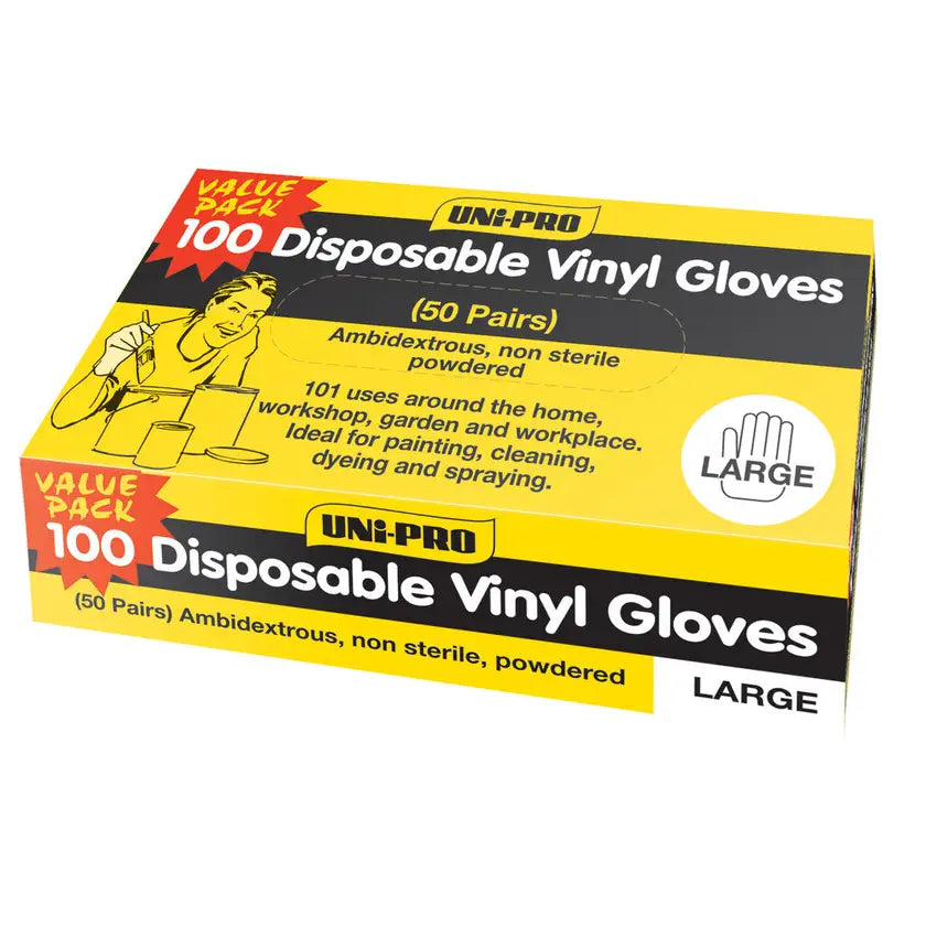 Uni-Pro Disposable Vinyl Gloves Large Box 100